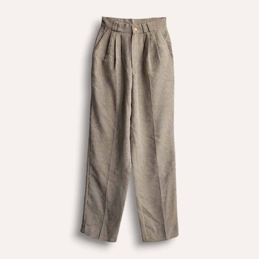 90s Classic Houndstood Print Trousers - Tan Multi (XS)